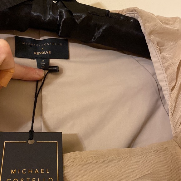 NWT Michael Costello x REVOLVE Franky Ruched Mesh Mini Dress Taupe Nude fits S/M - Picture 8 of 16